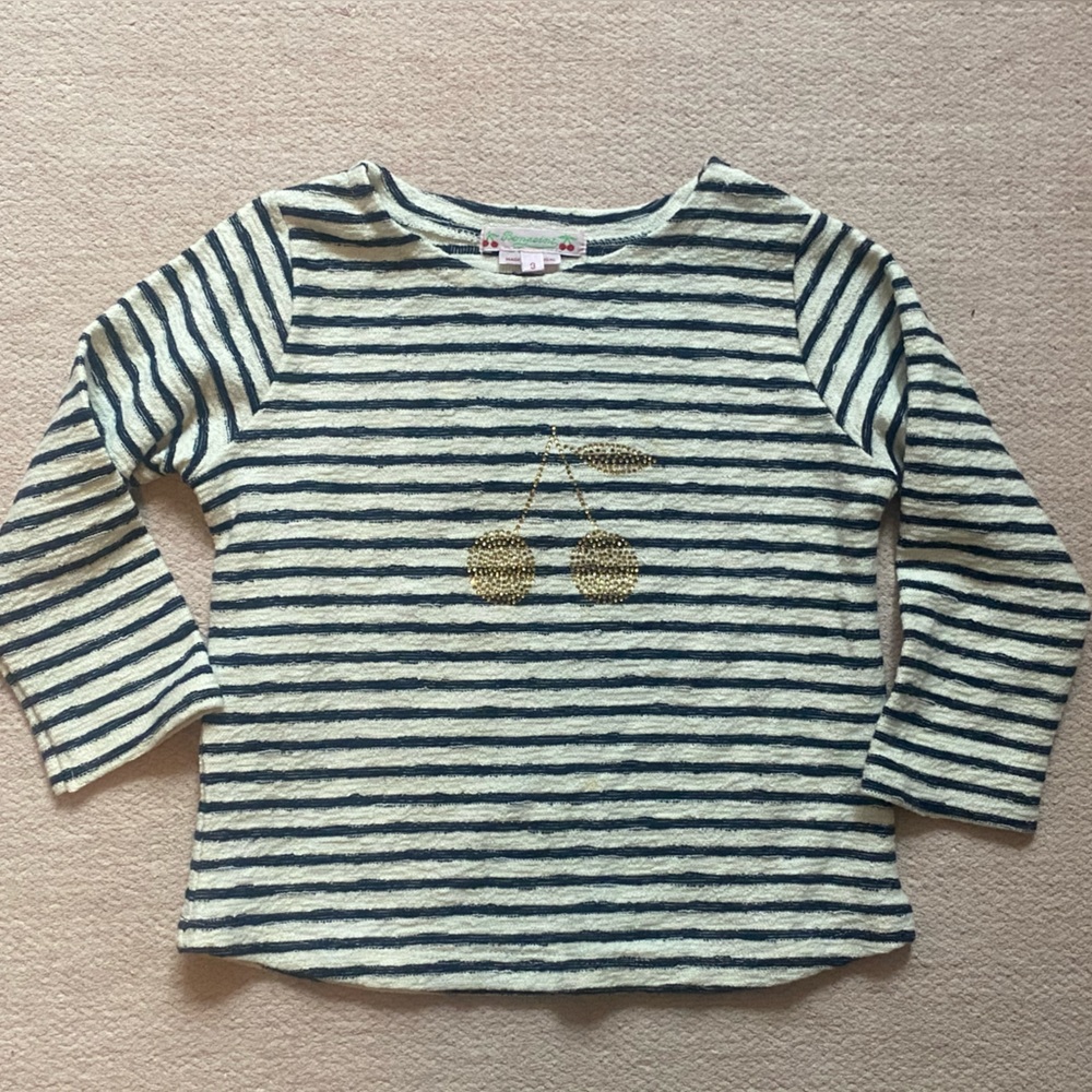 Authentic BONPOINT Blue & Cream Cherry Top - Size 4 years